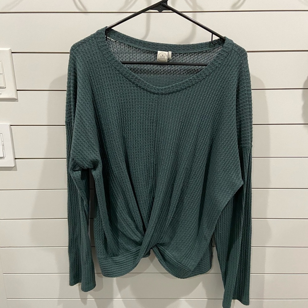 Dark Green Twist Thin Sweater Long Sleeve Top
